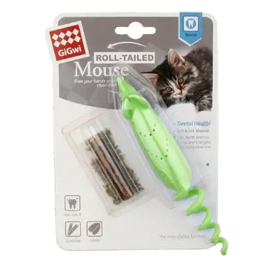 Gigwi - Roll-tailed Mouse' with changeable catnip bag, silvervine stick Verde