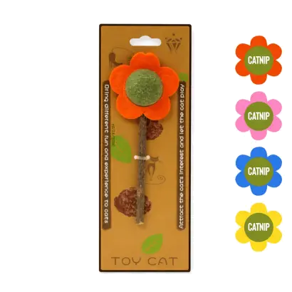 Toy Cat  Flor Interactiva con Vara de Madera Con Catnip