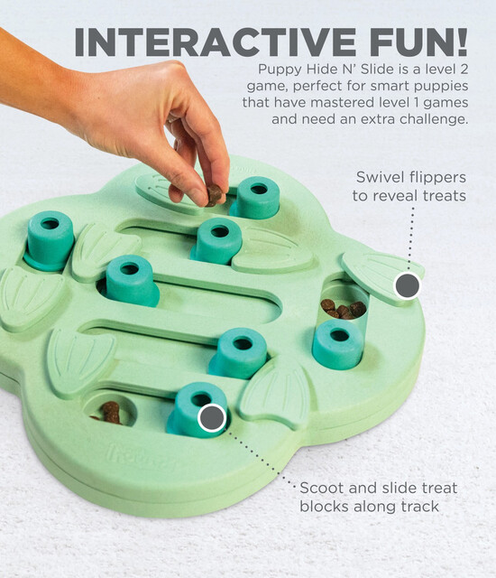 Outward Hound Puppy Hide N' Slide Interactive Treat Puzzle Dog Toy, Green