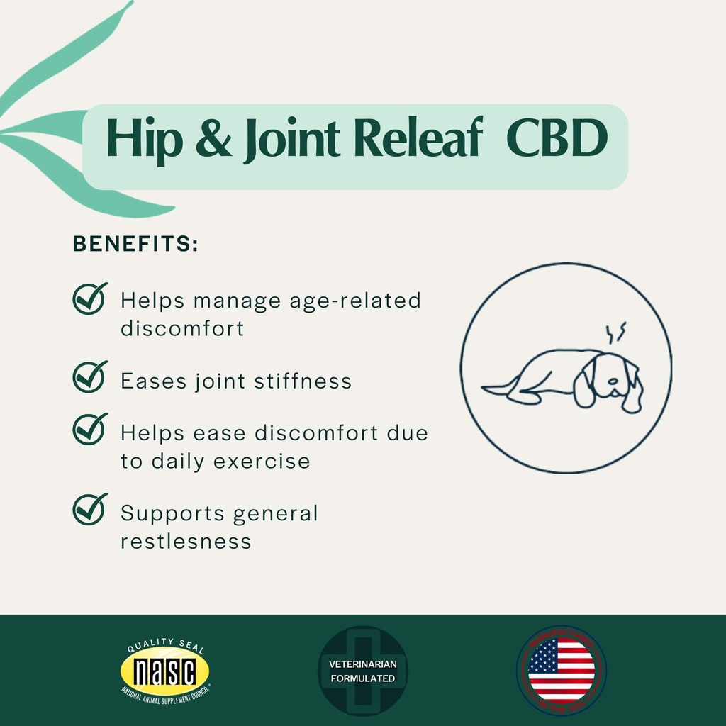 Pet Releaf Hip and Joint Releaf Peanut Butter Banana CBD Edibites, Mobility Chews For Small Dogs - 3MG / 90MG CBD