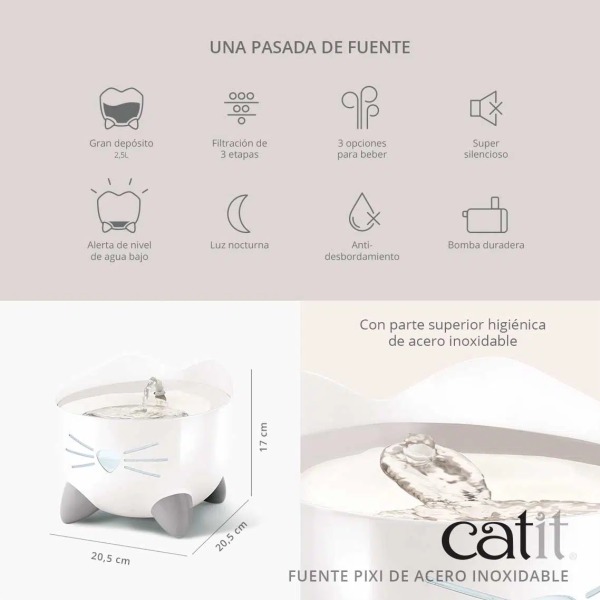Catit Pixi Fuente De Agua Acero Inoxidable