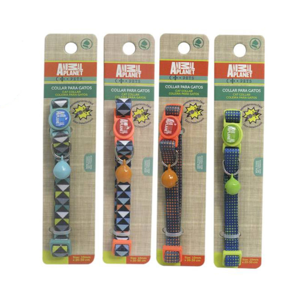 Animal Planet Collar Para Gato Azul Puntos Verdes,Naranjas Y Triangulos De Colores