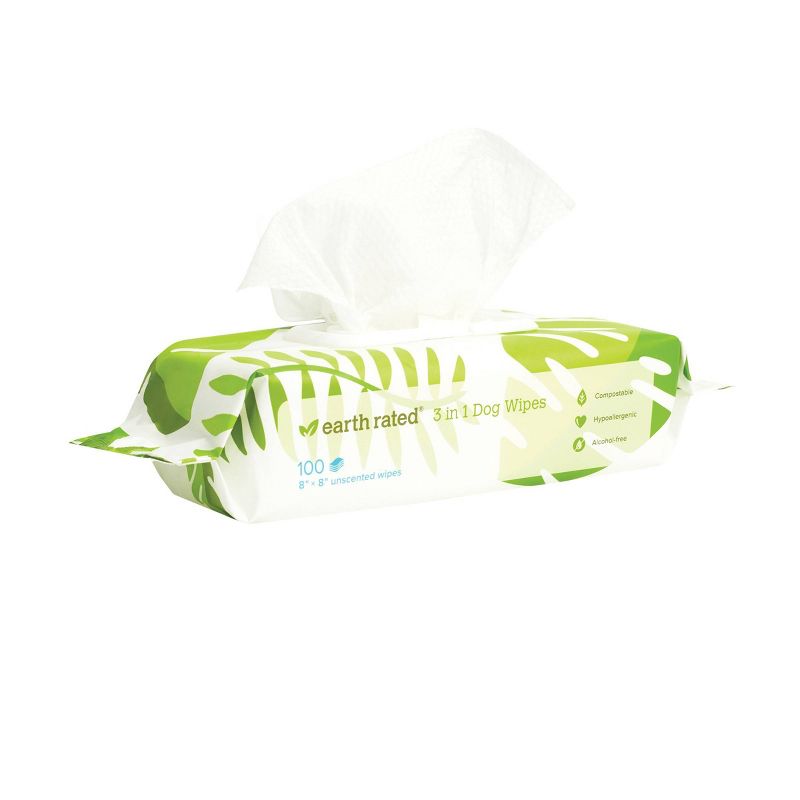 Earth Rated Compostable Wipes For Dogs - Unscented - 100Ct