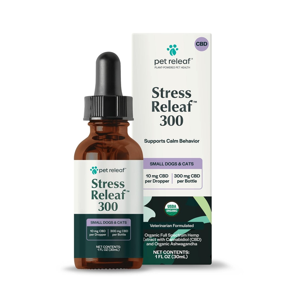 Pet Releaf Stress Releaf Calming CBD Oil For Small Dogs and Cats, USDA Organic with Ashwaganda CBD 300MG