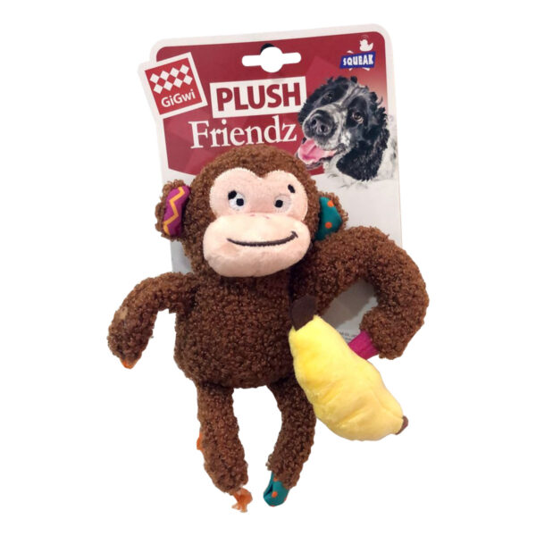 Gigwi Plush Friendz Monkey With Squeaker & Crinkle Paper S/M Size