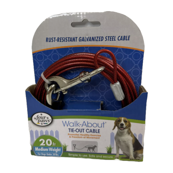 Four Paws Cable Galvanizado Rojo Perro Mediano 50lb 20ft