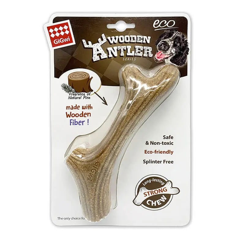Gigwi Dog Chew Wooden Antler With Natural Wood And Synthetic Material