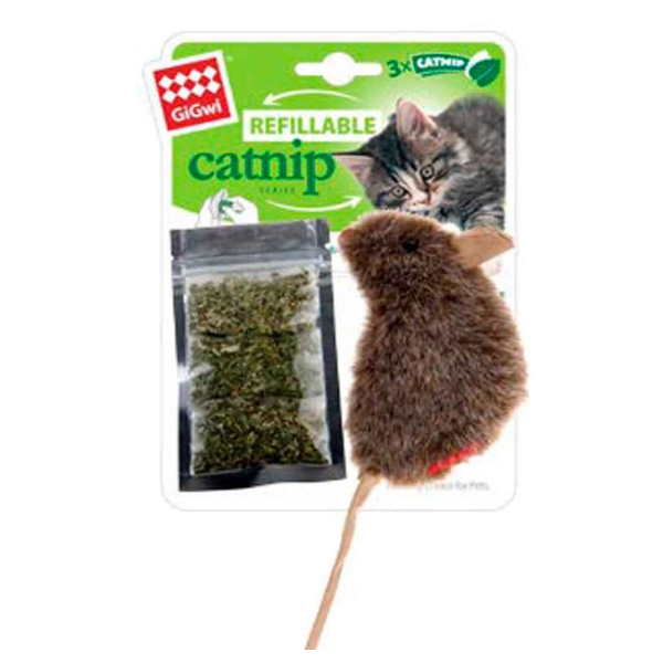 Gigwi Rodent Refillable Catnip With 3 Catnip Tea Bags In Ziplock Bag Dark Mouse