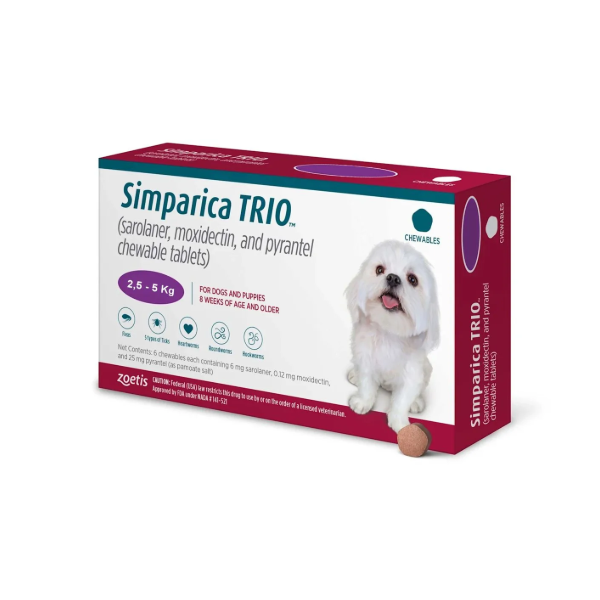 Zoetis Simparica Trio 2.5kg a 5kg - Morado (Por Caja)