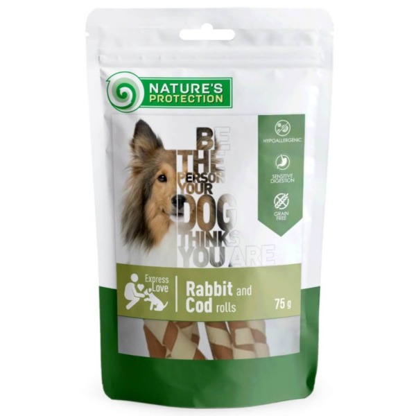 Natures Protection Snack For Dogs With Rabbit And Cod 75g