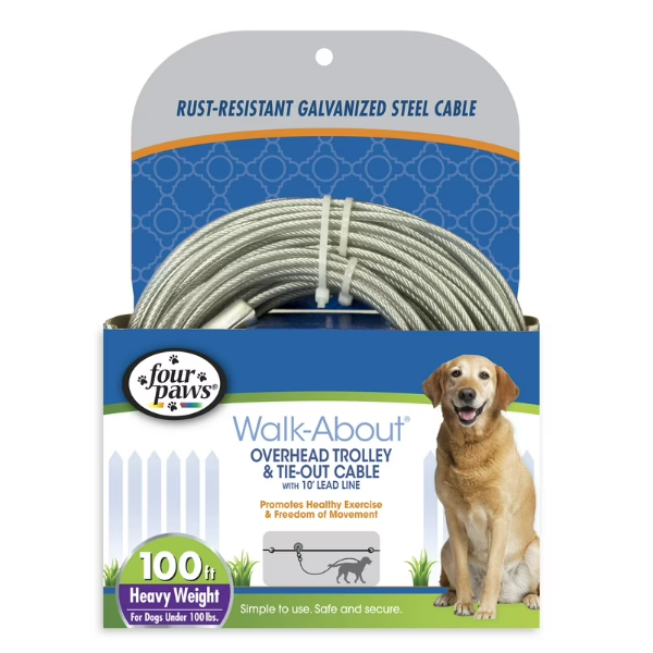 Four Paws Cable Galvanizado Silver Perro 100lb 100ft