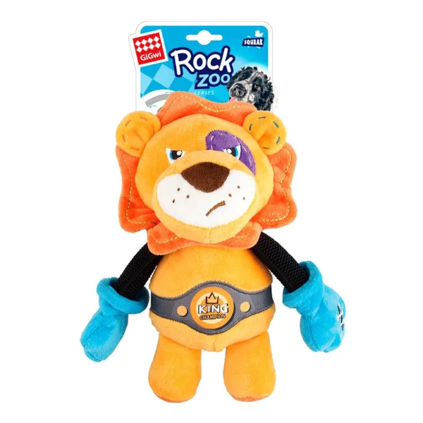 Gigwi Rock Zoo "King Boxer" Lion With Squeaker M/L Size Plush Bungee