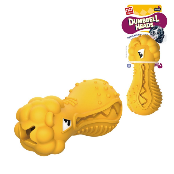 Gigwi Dumbbell Heads Lion Squeak & Stuffable M Size Rubber
