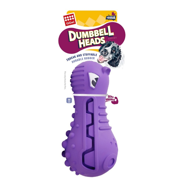 Gigwi Dumbbell Heads Hippo Squeak & Stuffable M Size Rubber