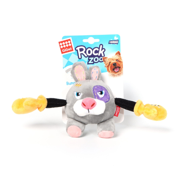 Gigwi Rock Zoo King Boxer Rabbit with Squeaker & Crinkle Papers