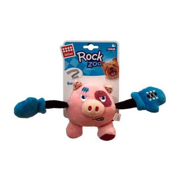 Gigwi Rock Zoo King Boxer Pig with Squeaker & Crinkle Papers