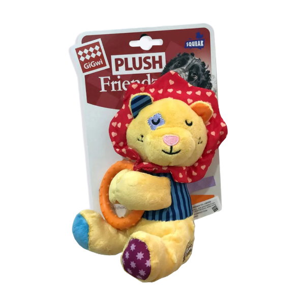 Gigwi Lion 'Plush Friendz' with squeaker and TPR ring