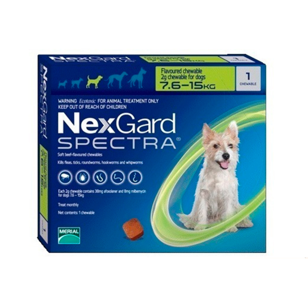 Nexgard Spectra M.(7.6 a 15 Kg.UNIDAD) VERDE