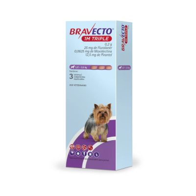 Bravecto 1M Triple  Canino  25mg 1,27 a 2,5kg (Morada)