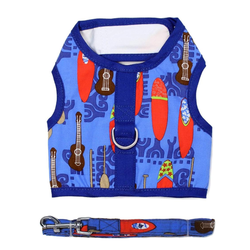 [811618018192] Doggie Cool Mesh Dog Harness With Leash - Ukuleles And Surfboards - Large