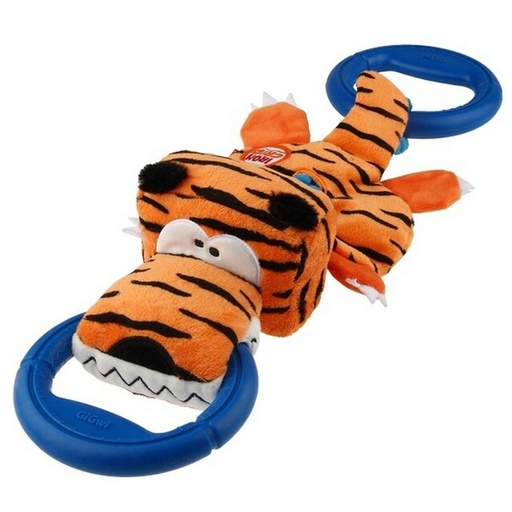 [8115] Gigwi Iron Grip Tiger Plush Tug Toy With Tpr Handle