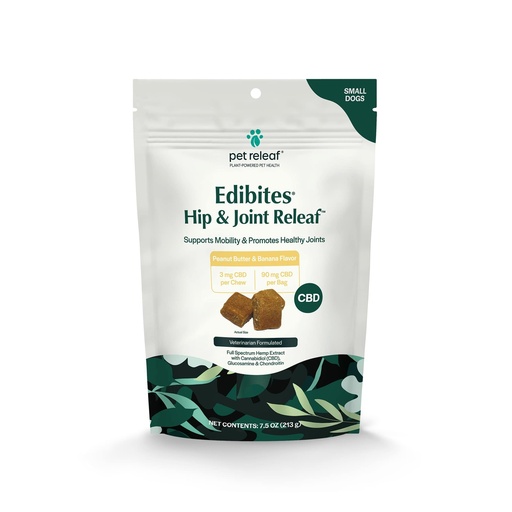 [850016364876] Pet Releaf Hip and Joint Releaf Peanut Butter Banana CBD Edibites, Mobility Chews For Small Dogs - 3MG / 90MG CBD