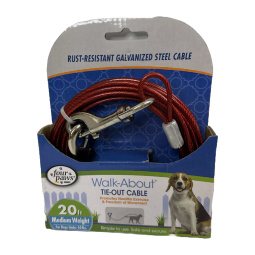 [045663856205] Four Paws Cable Galvanizado Rojo Perro Mediano 50lb 20ft