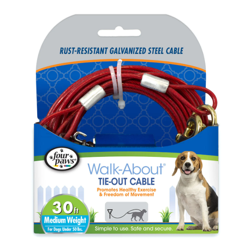 [045663856304] Four Paws Cable Galvanizado Rojo Perro Mediano 30lb 30ft