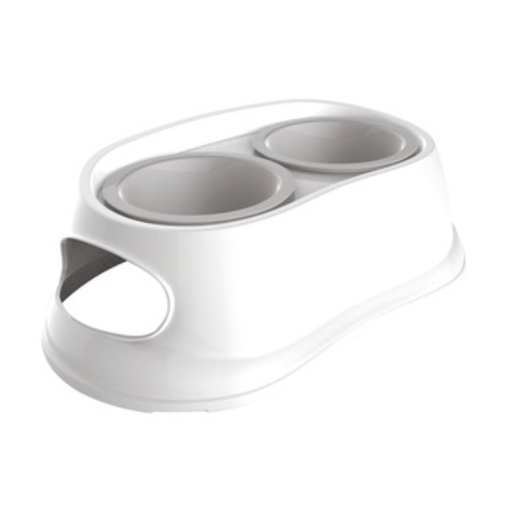 M-Pets Plato Doble Blanco con Base Gris