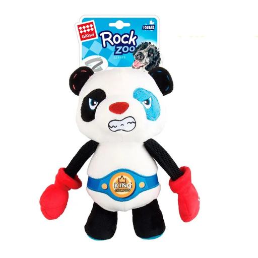 [6777] Gigwi Rock Zoo "King Boxer" Panda With Squeaker M/L Size Plush/Bungee
