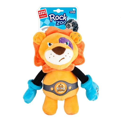 [6778] Gigwi Rock Zoo "King Boxer" Lion With Squeaker M/L Size Plush Bungee