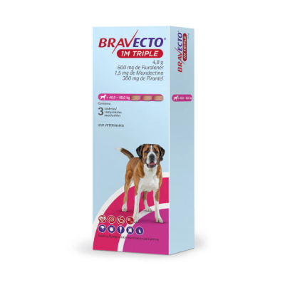 [PT-9255] Bravecto 1M Triple Canino 600mg 40 a 60kg (Turquesa)
